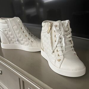 Aldo White Quilted Wedge Sneakers